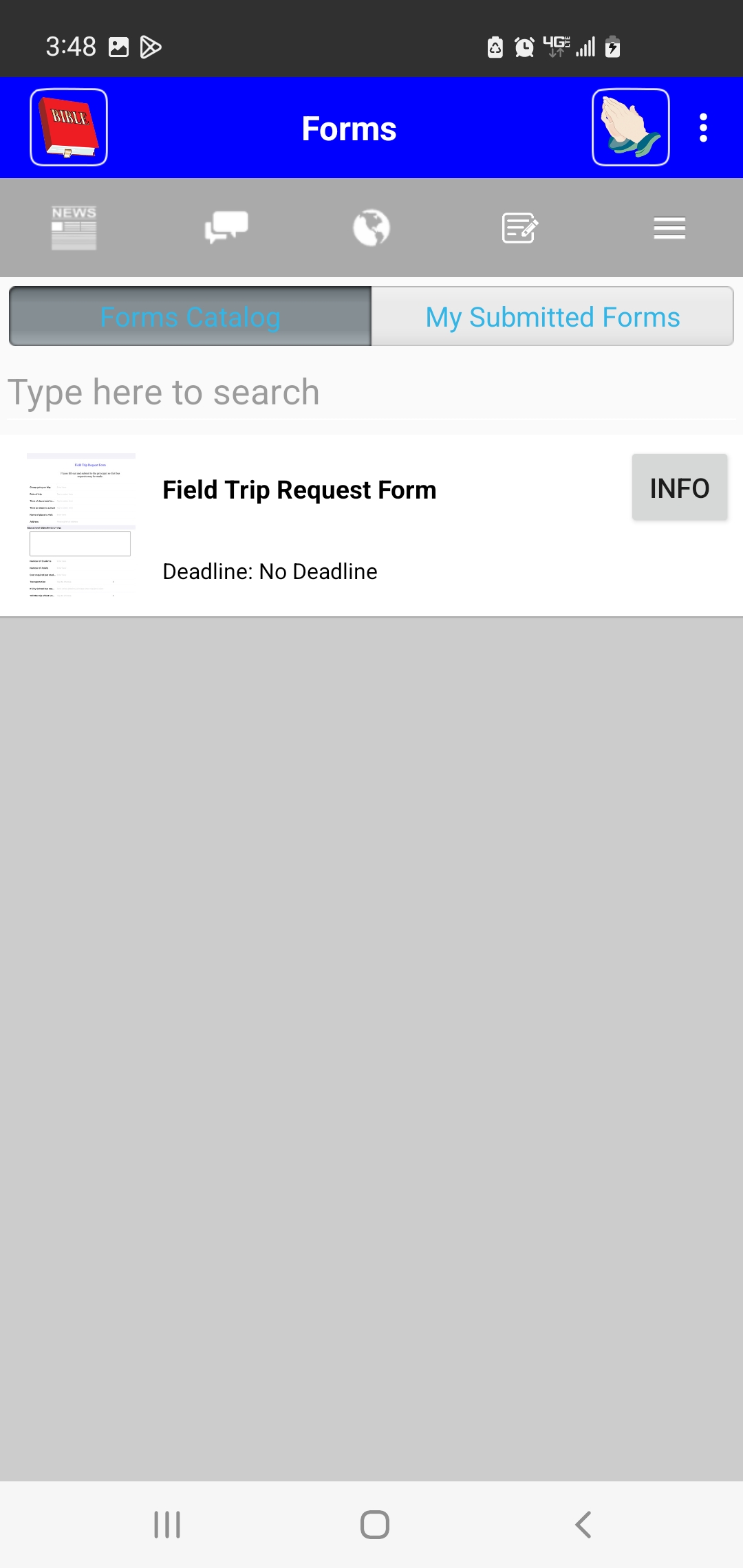 screen shot from app showing form to be completed