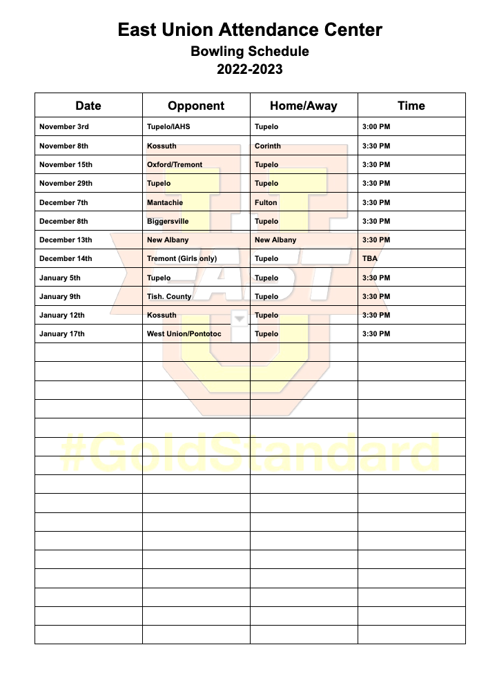 Bowling Schedule