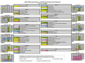 sample of the chart version of a district academic calendar