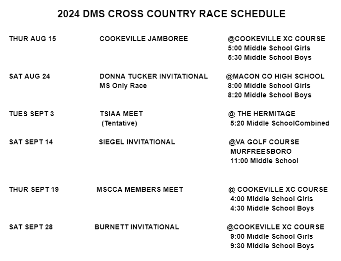 2024 DMS Cross Country Schedule