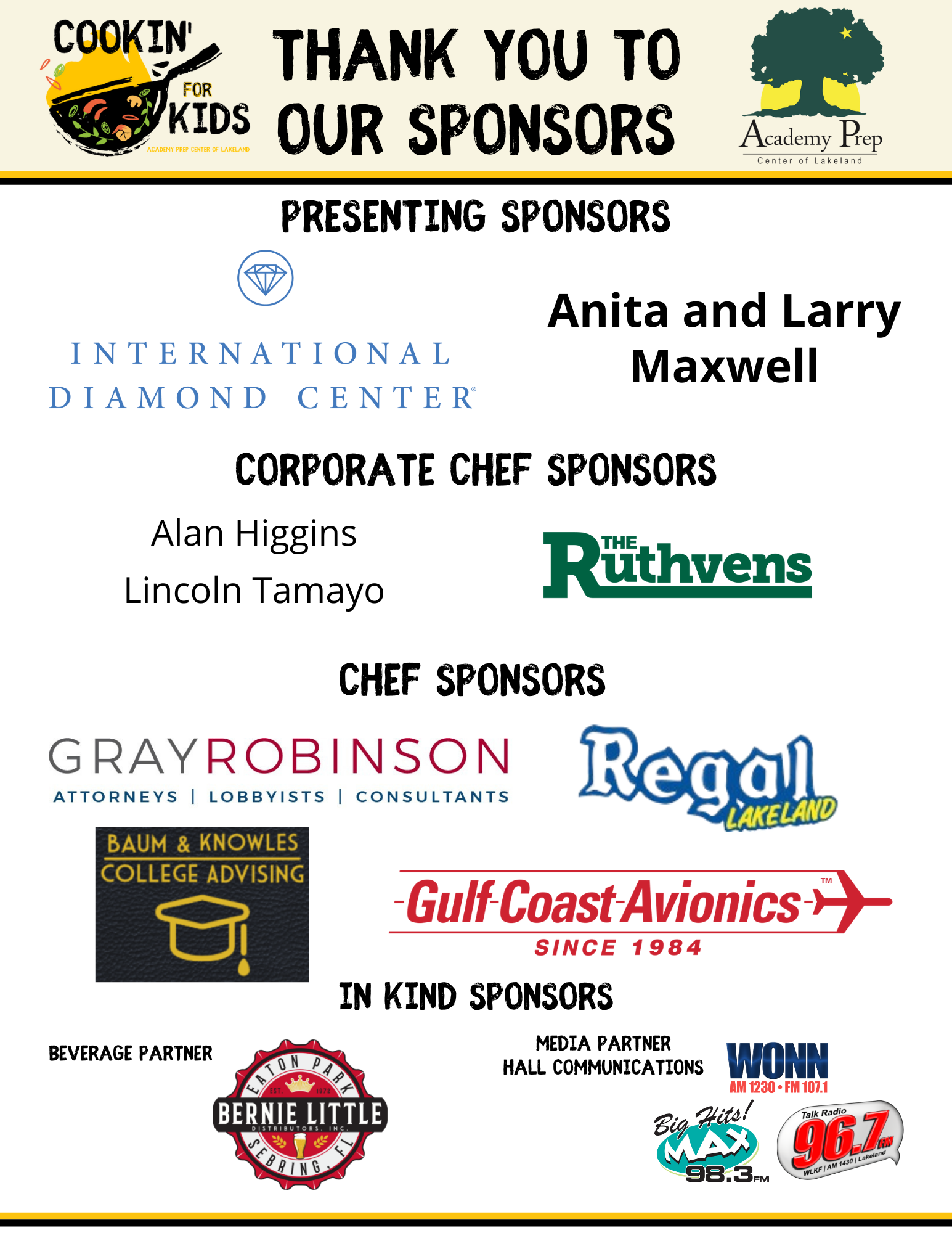 Cookin' for Kids Sponsors