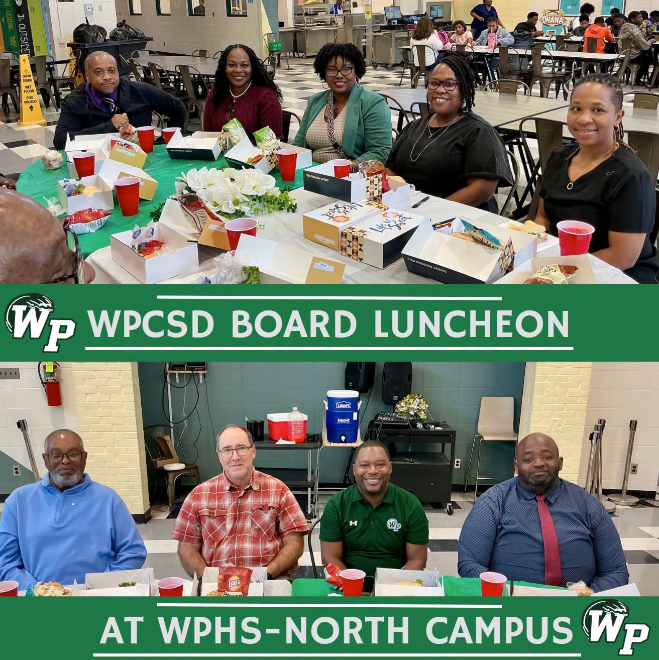 WPCSD School Board members and district staff gather around tables during the School Board Luncheon hosted by WPHS–North Campus.