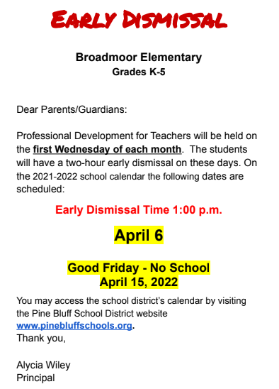 Early Dismissal/GoodFriday