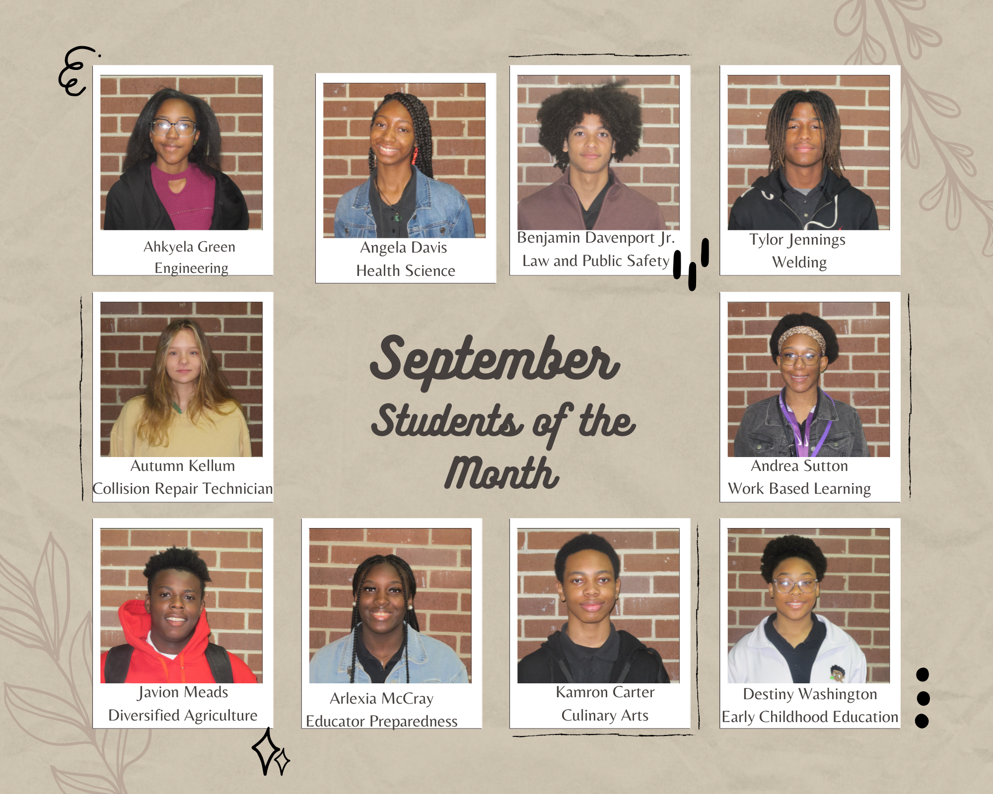 Greenville Technical Center's September Students of the month