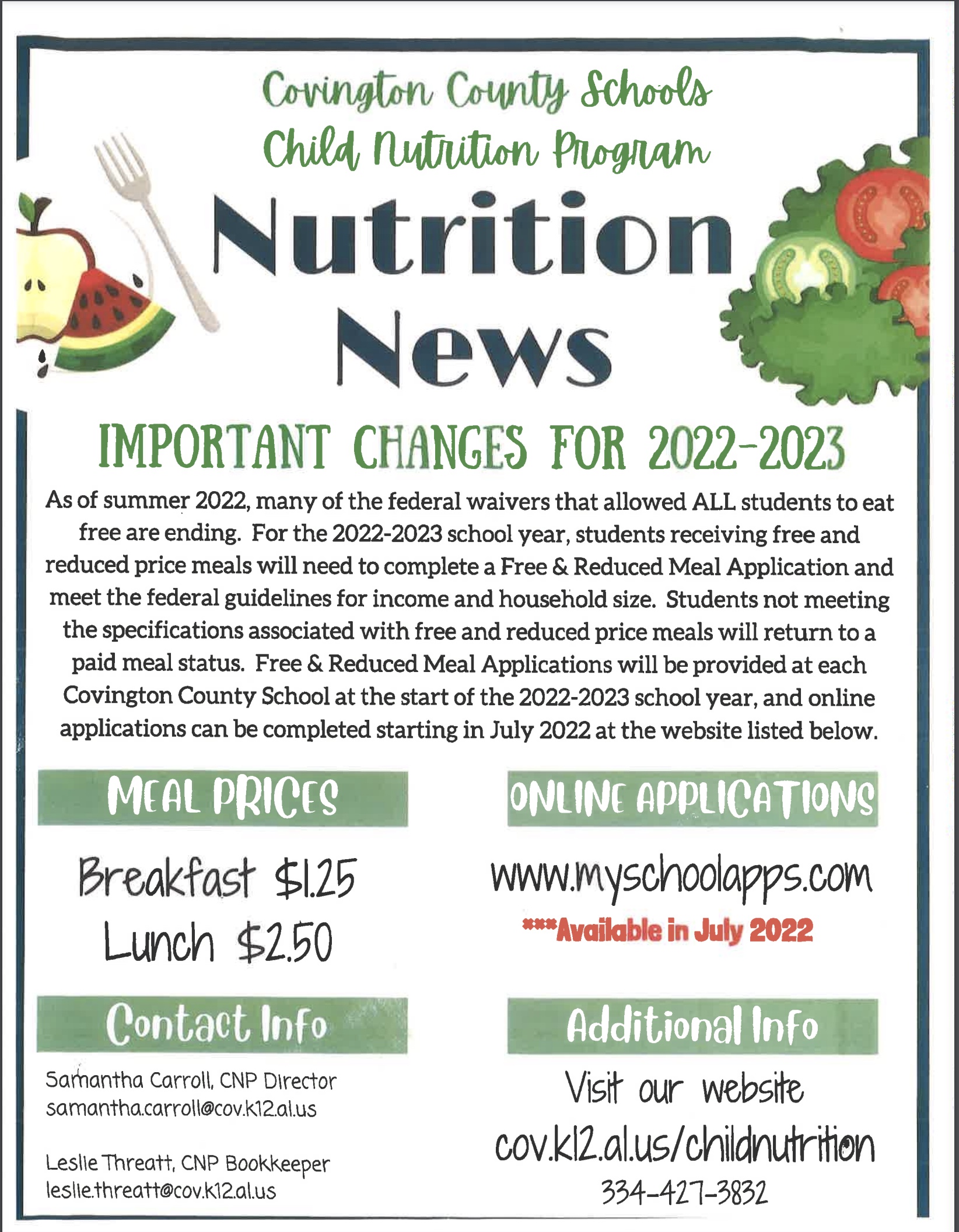 Nutrition News - Free Lunch for ALL students with federal waivers ending