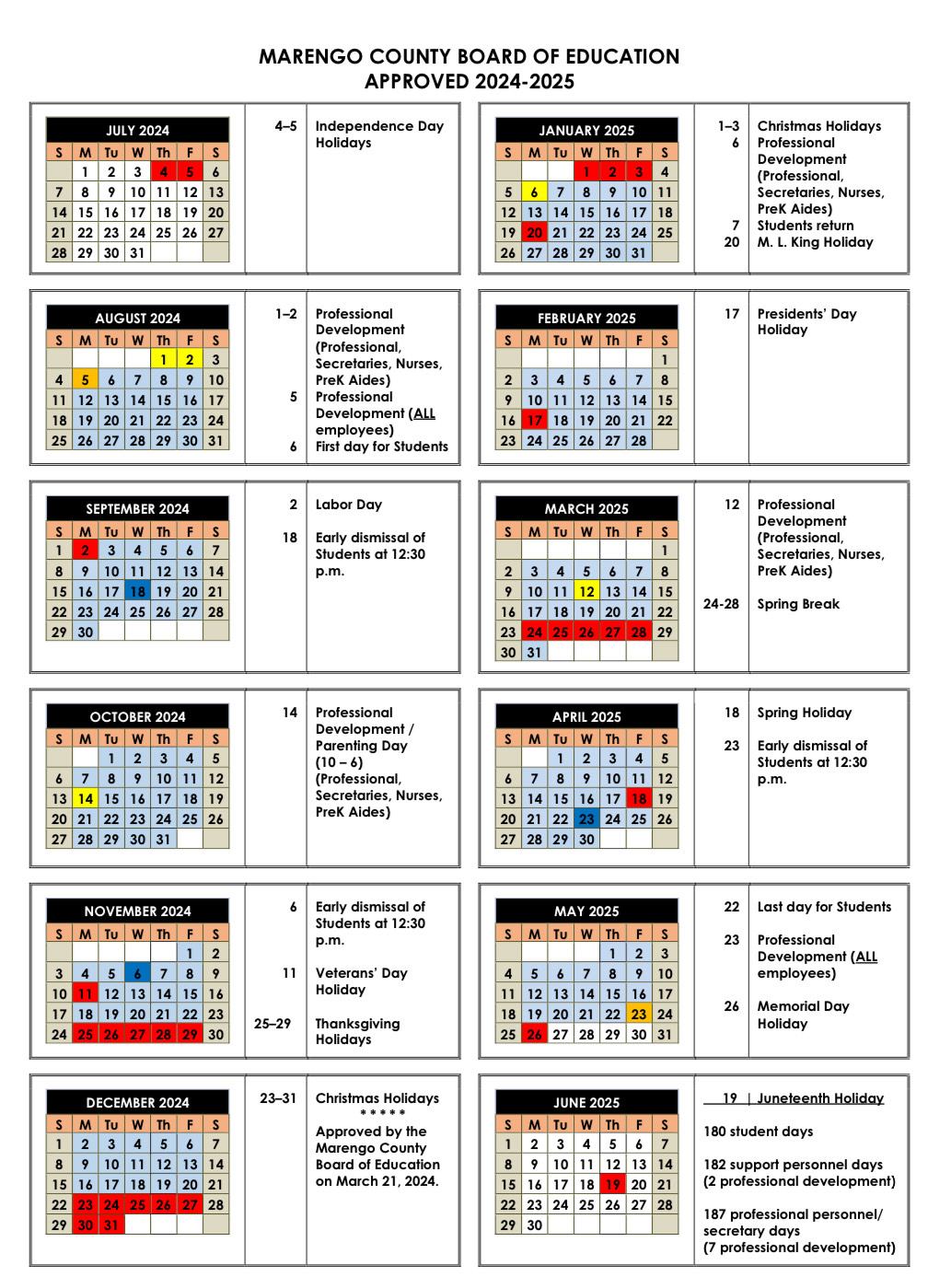 Calendar 2024-2025