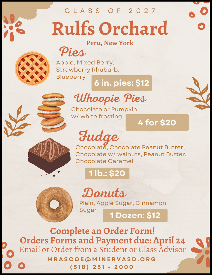 St. Patrick's Day Dinner Flyer March 17 at  Minerva Central School 4:30 - 7:00 PM