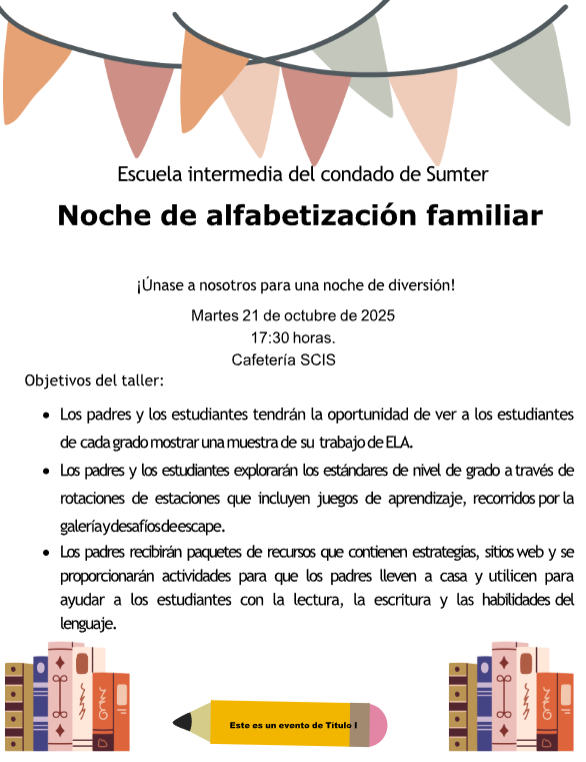 Family Literacy Night Oct. 21 Flyer - Spanish