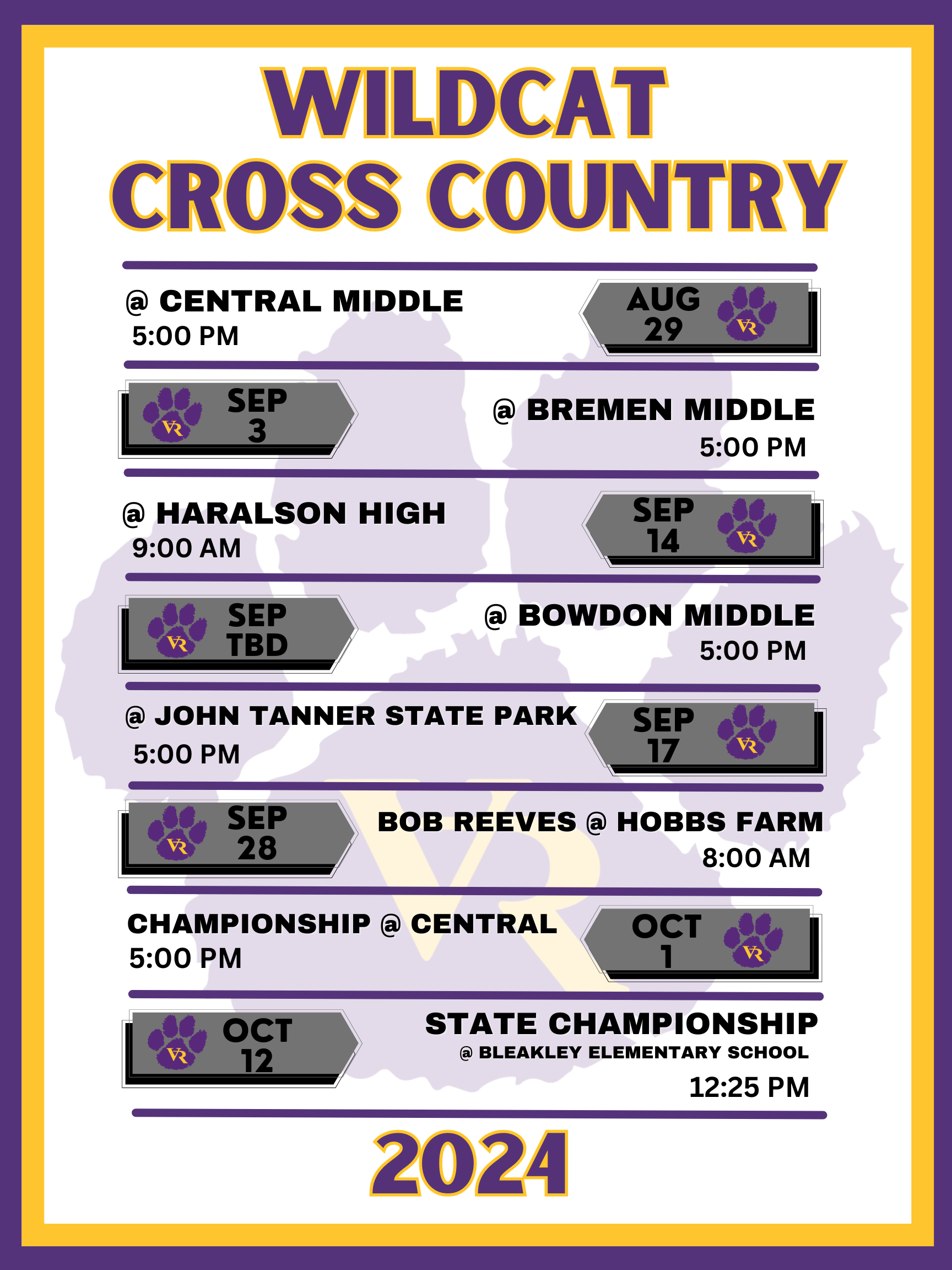 Cross Country Schedule