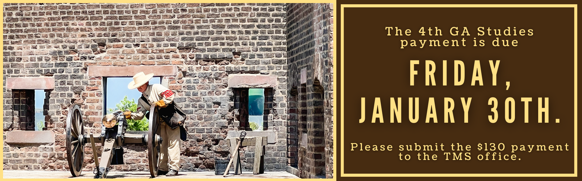 8th Grade GA Studies Payment Due 1/30/2026