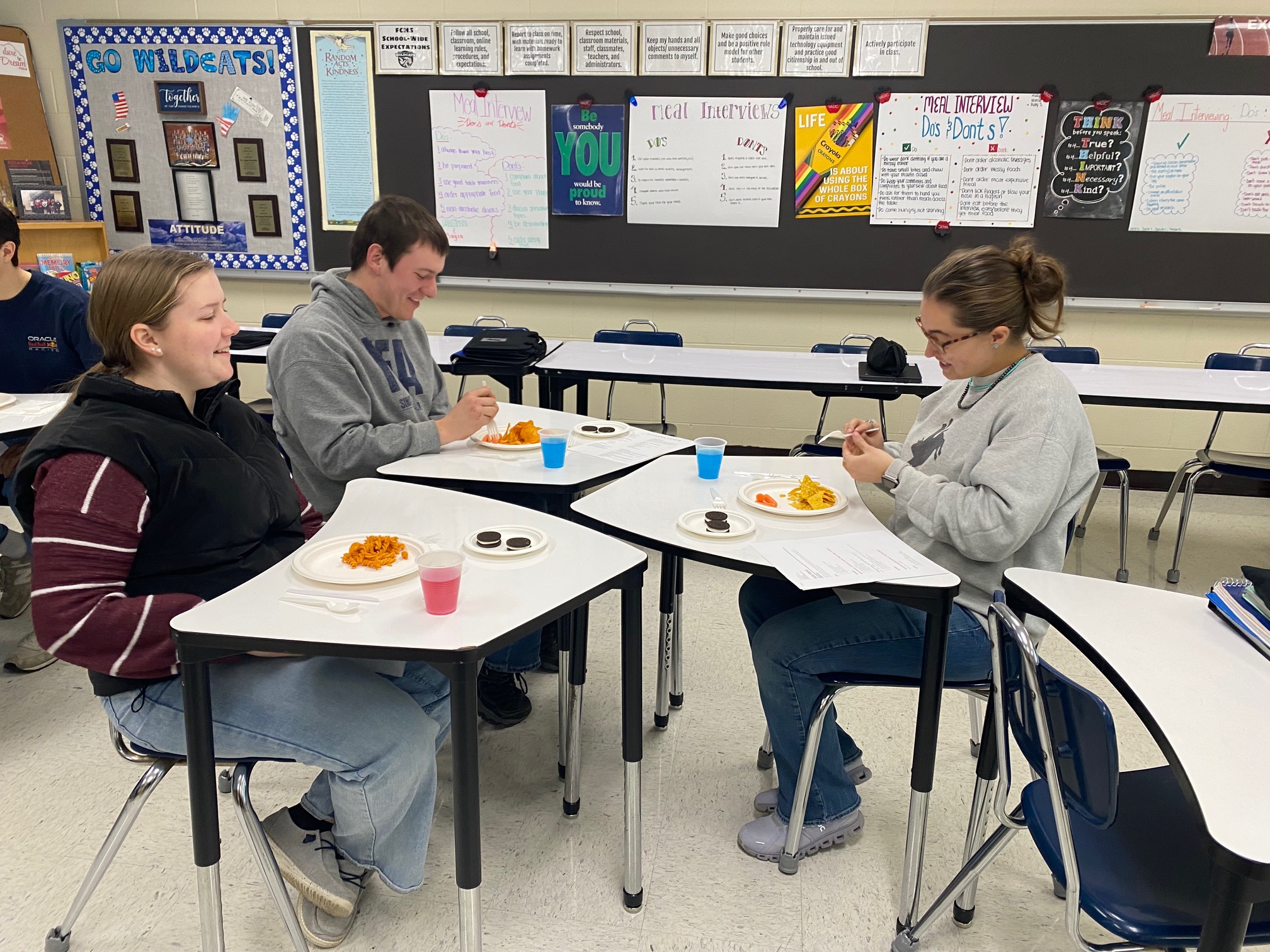 Internship students holding mock interviews.