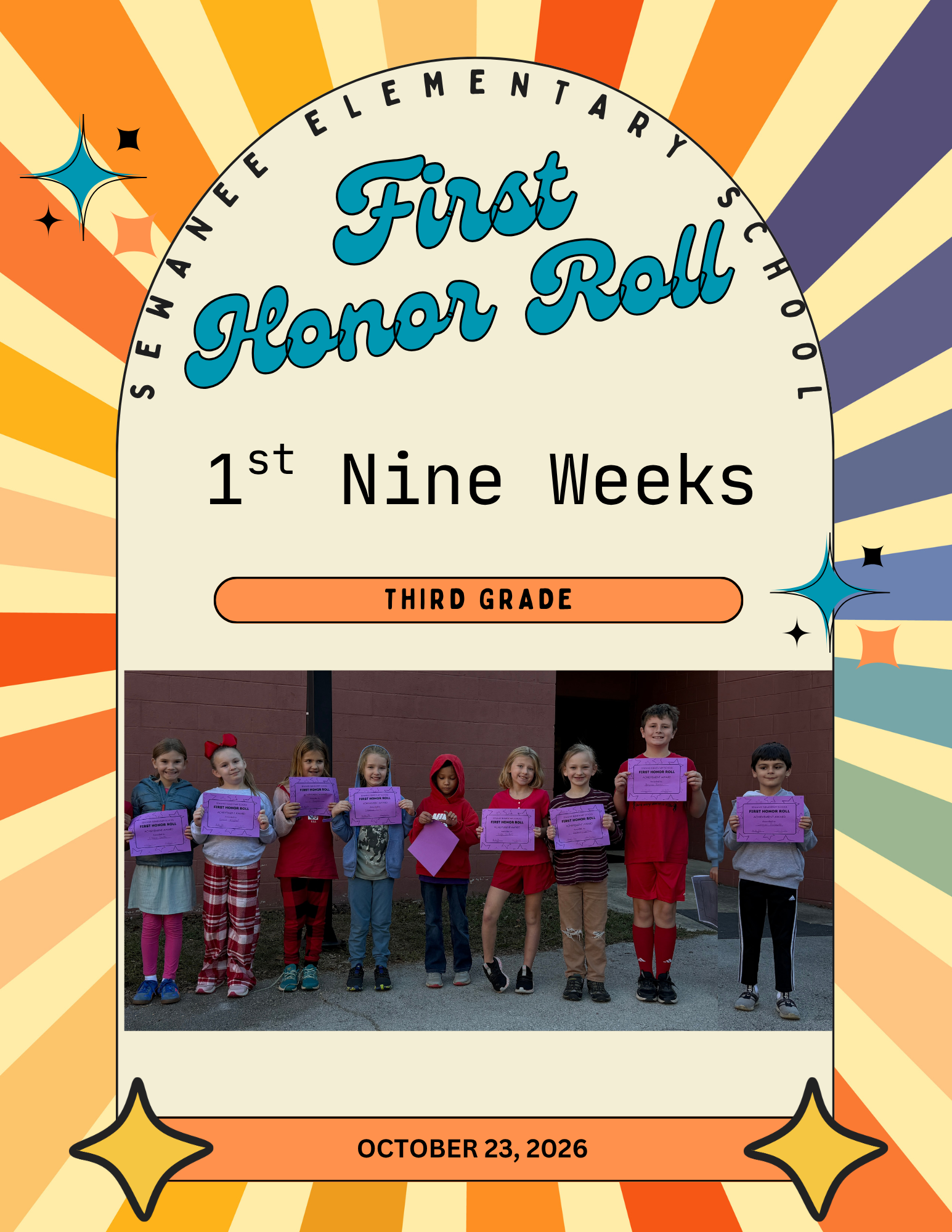 SEWANEE ELEMENTARY SCHOOL FIRST HONOR ROLL - 1ST NINE WEEKS - THIRD GRADE - OCTOBER 23, 2026