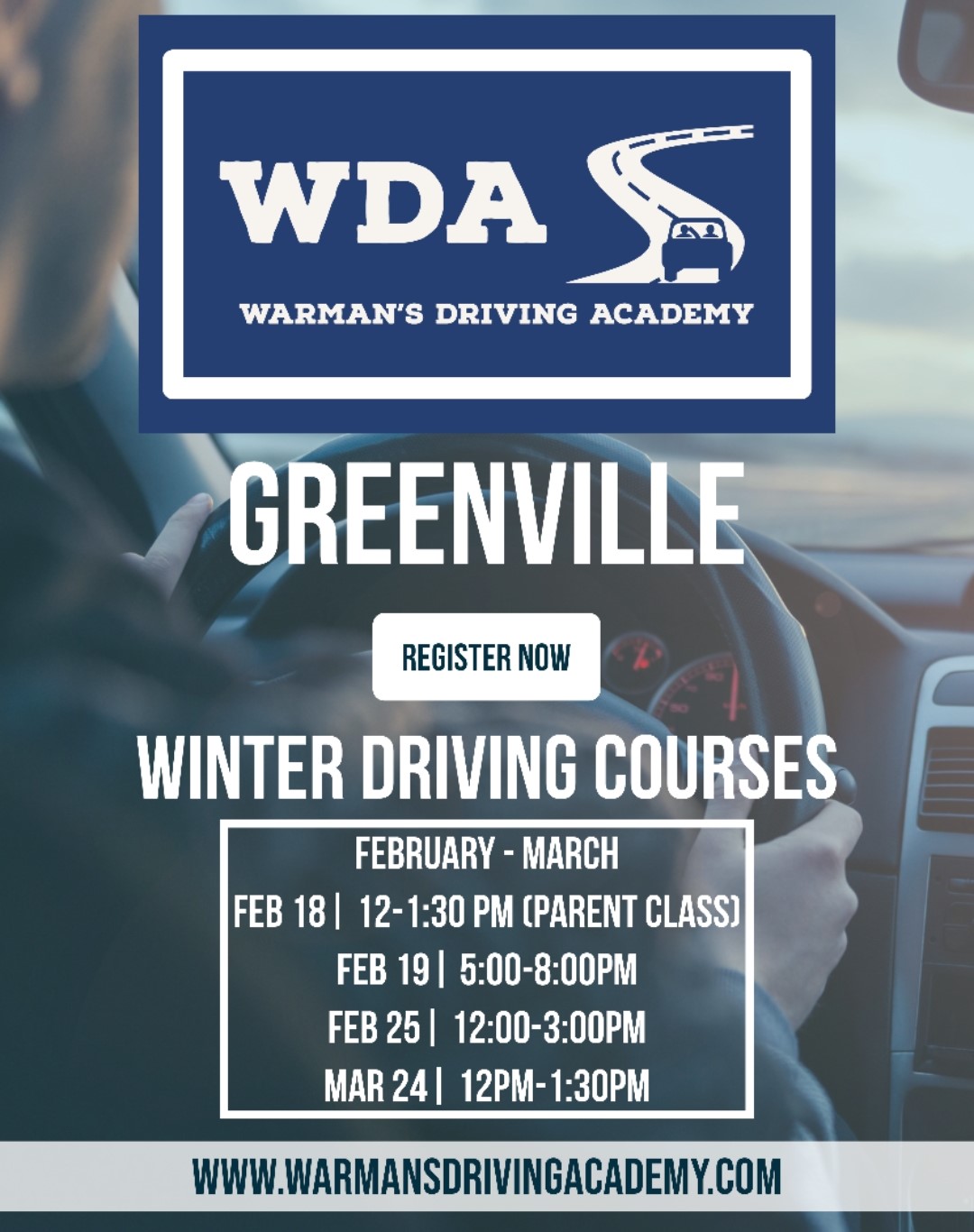 Warman's driving flyer with dates