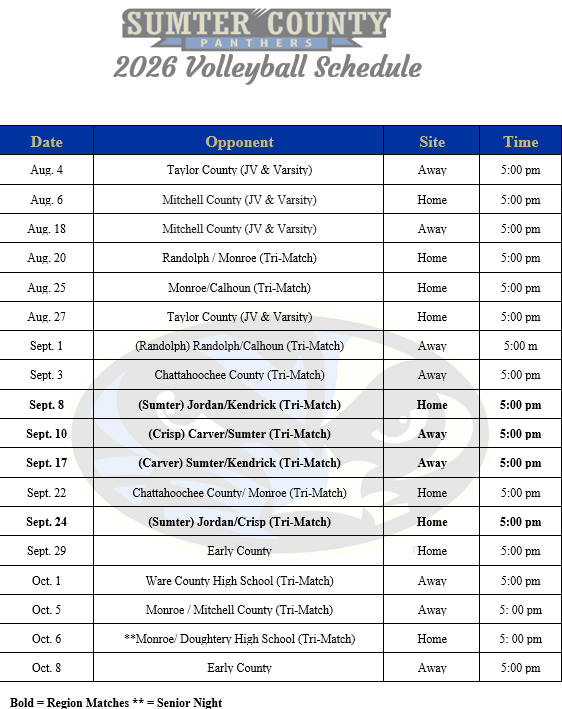 Volleyball Schedule 2026
