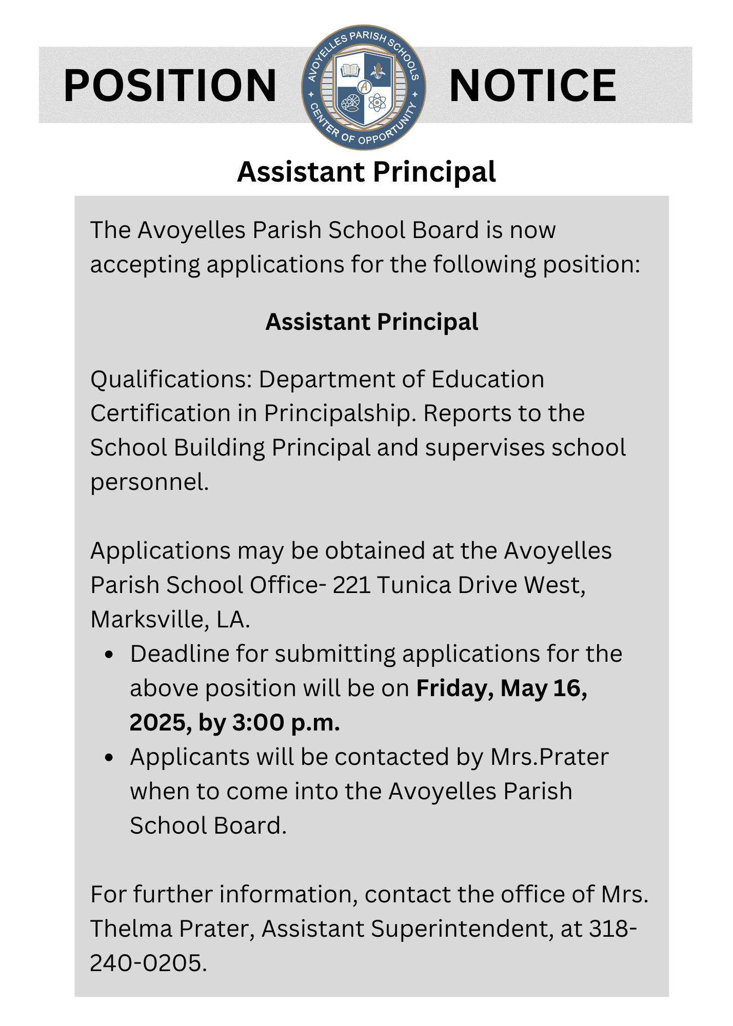 Assitant Principal Job 4.30.25