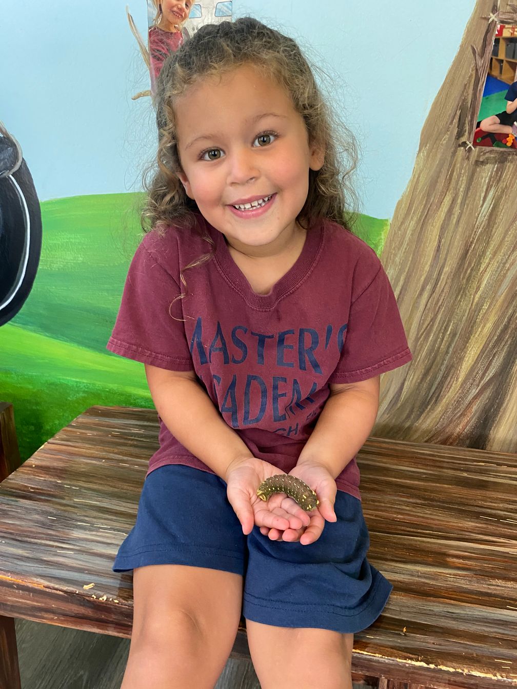 early childhood student holding insect
