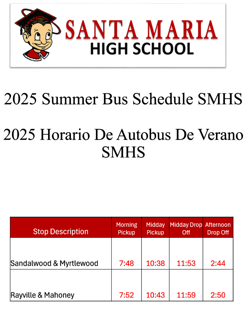 SMHS Summer School Bus Schedule