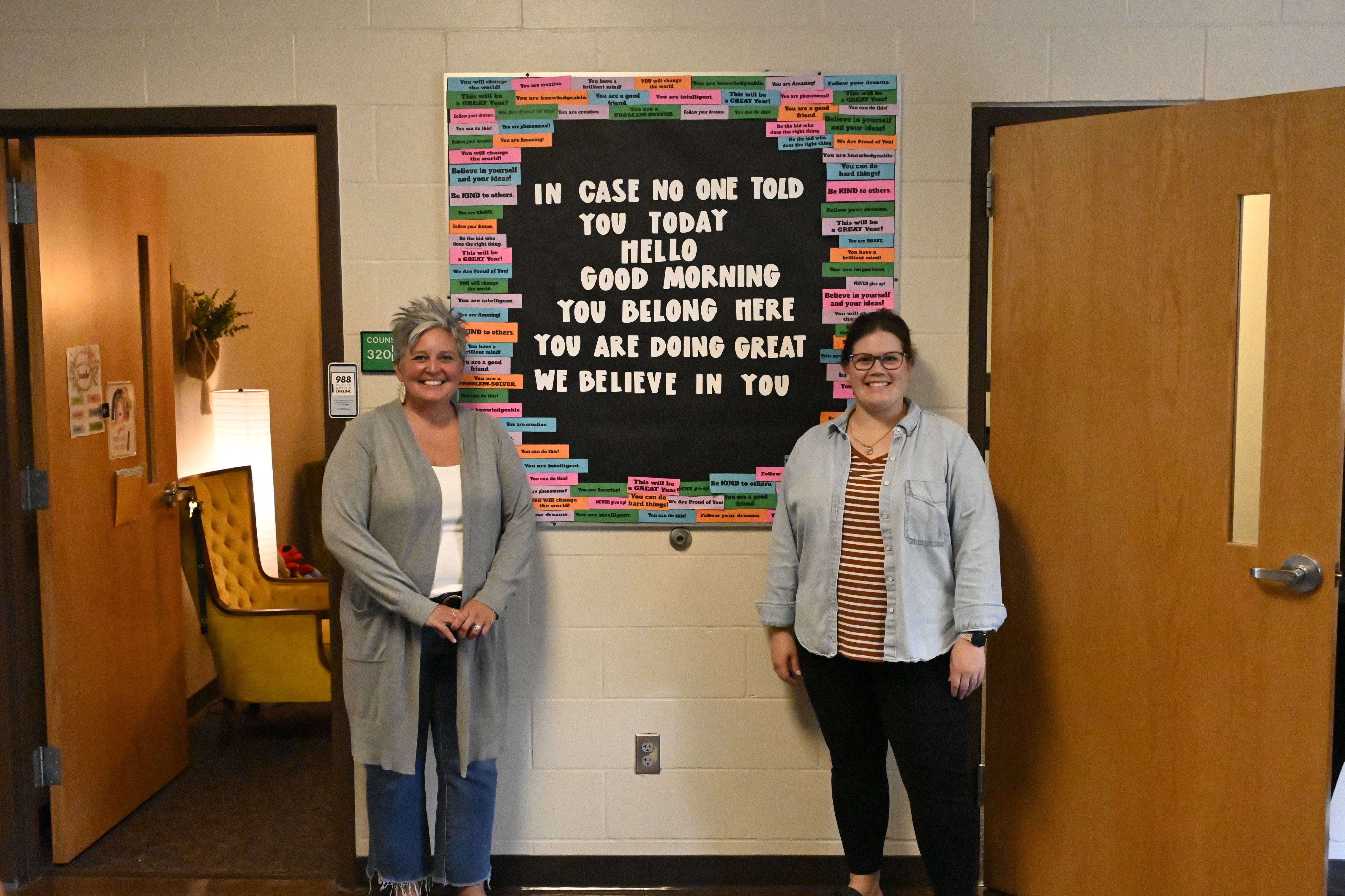 school counselors and students in building 