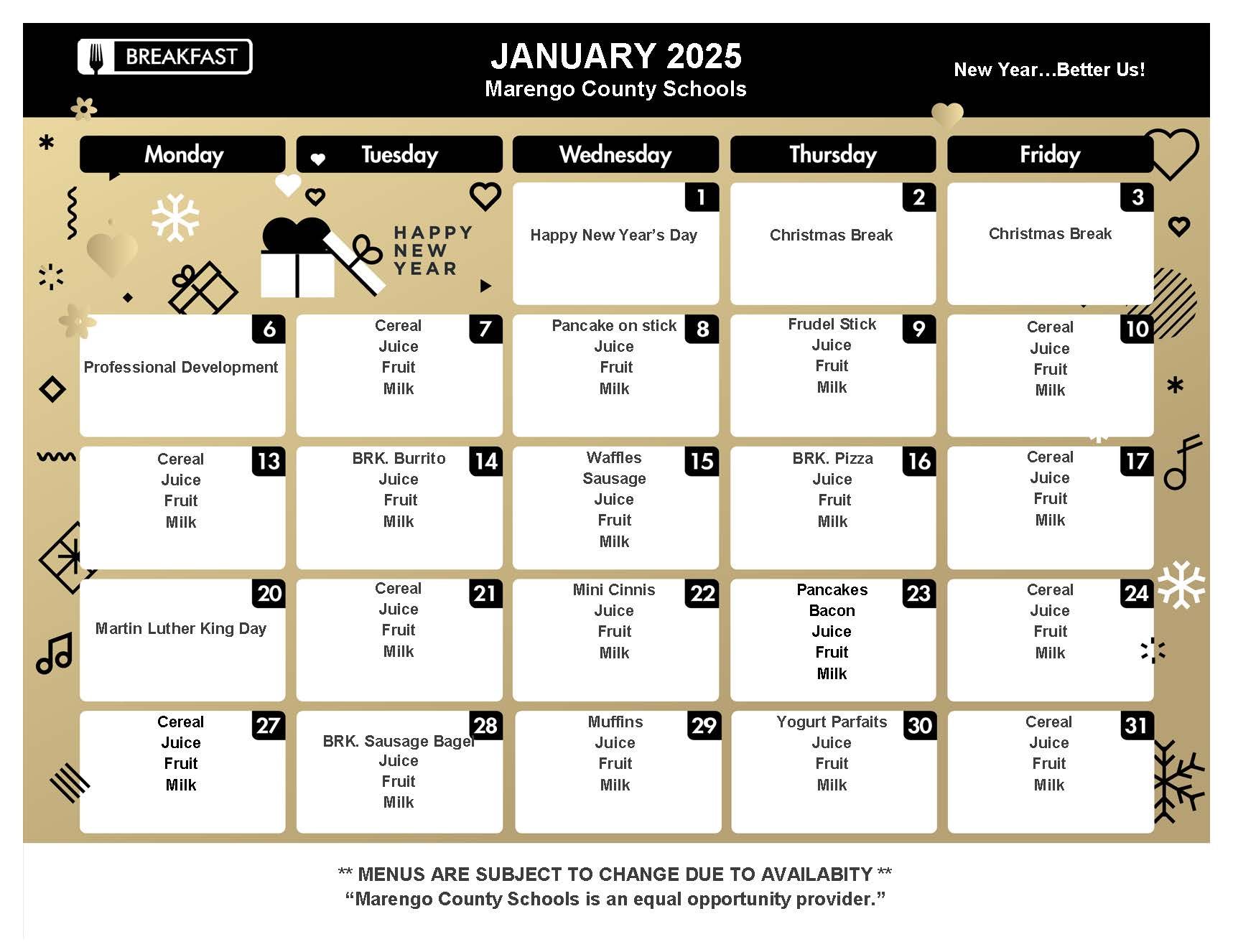 January25 Breakfast menu