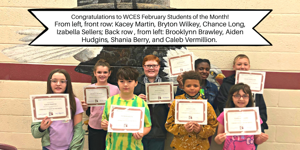 WCES February 2022 Students of the Month
