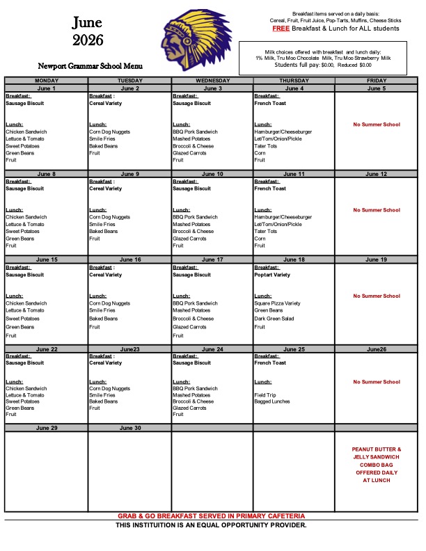 June 2026 Menu June 2026 Menu