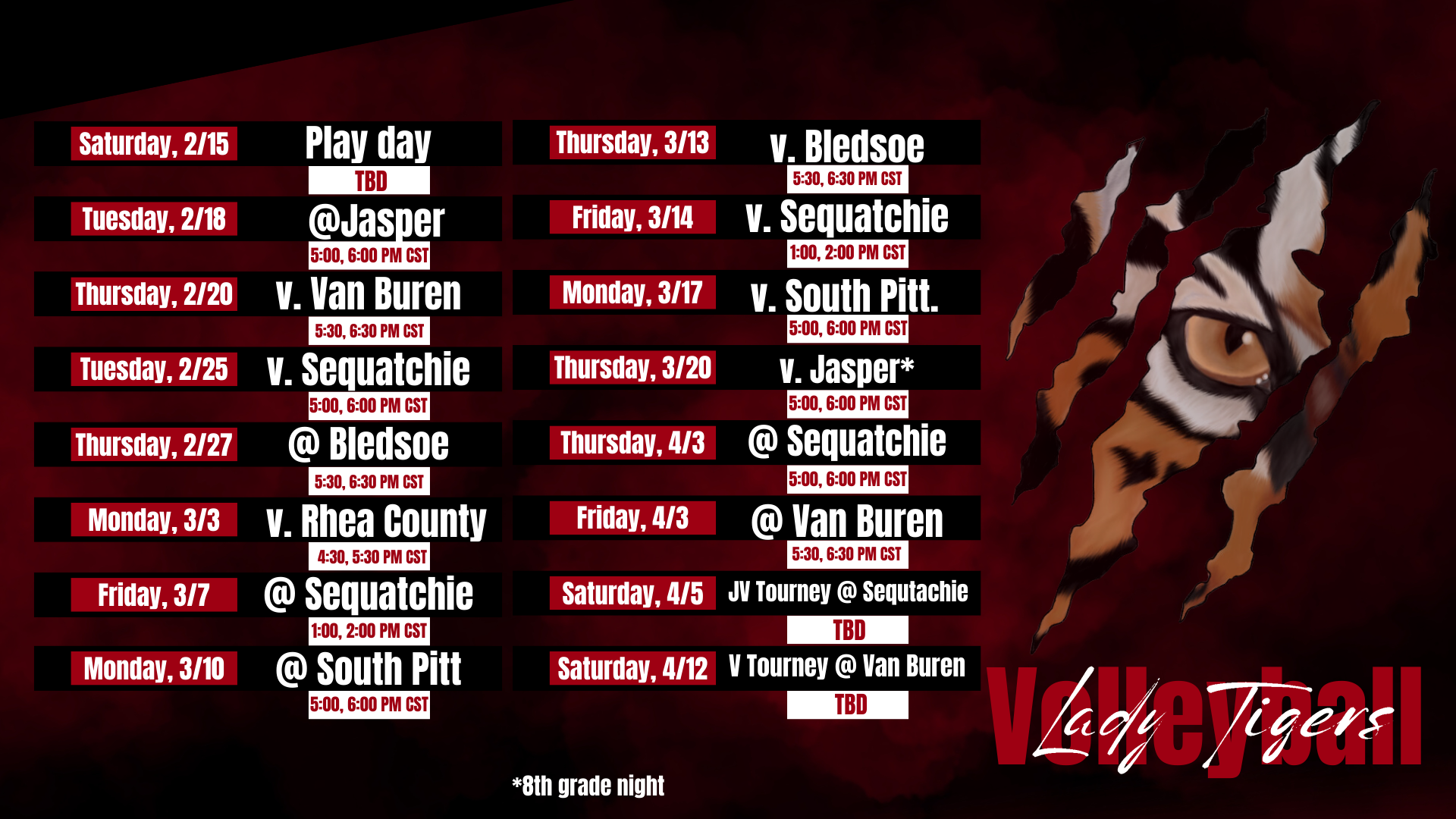 Wrestling Schedule