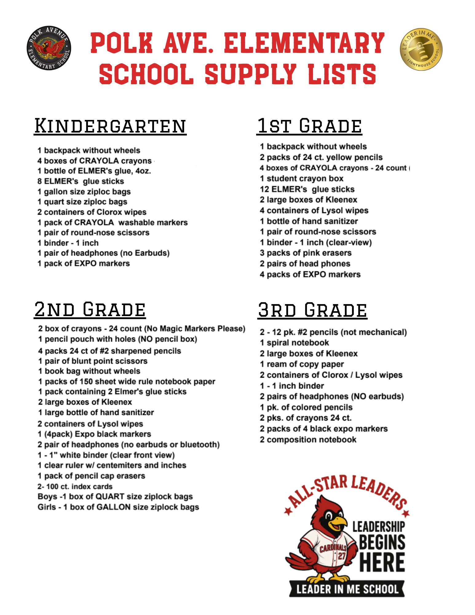 24-25 School Year Supply List