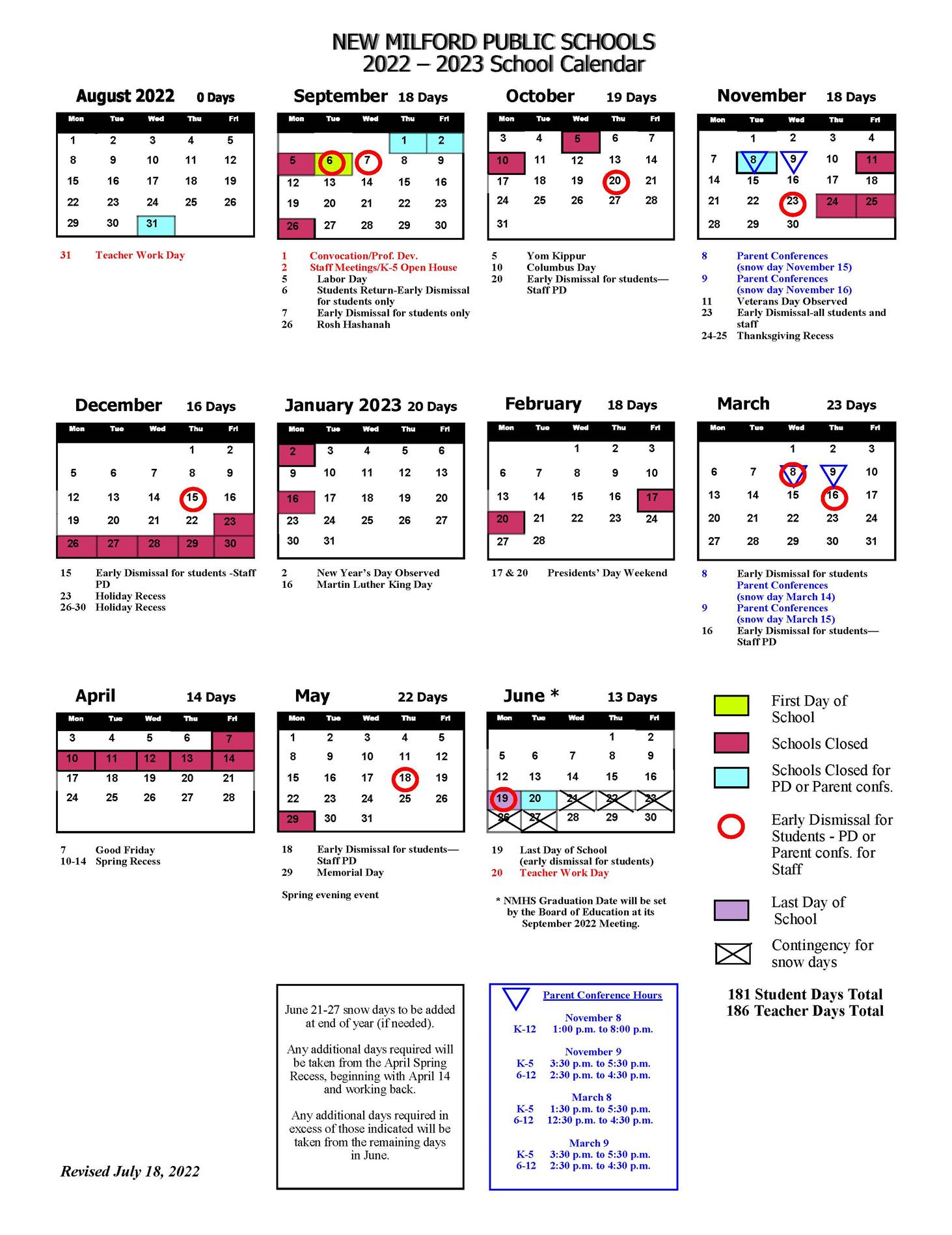 22-23 district calendar revised July 18, 2022