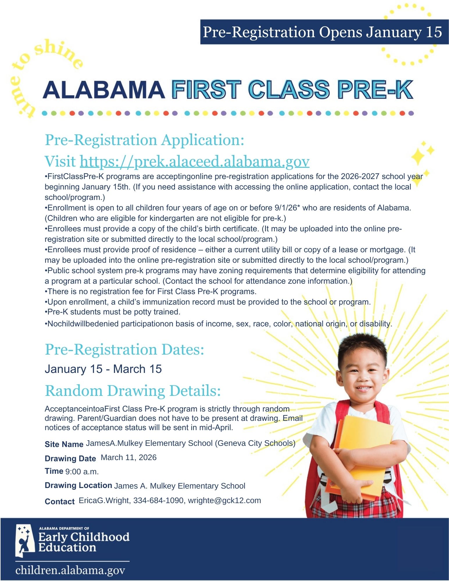 Pre-K Registration Flyer with words and QR code