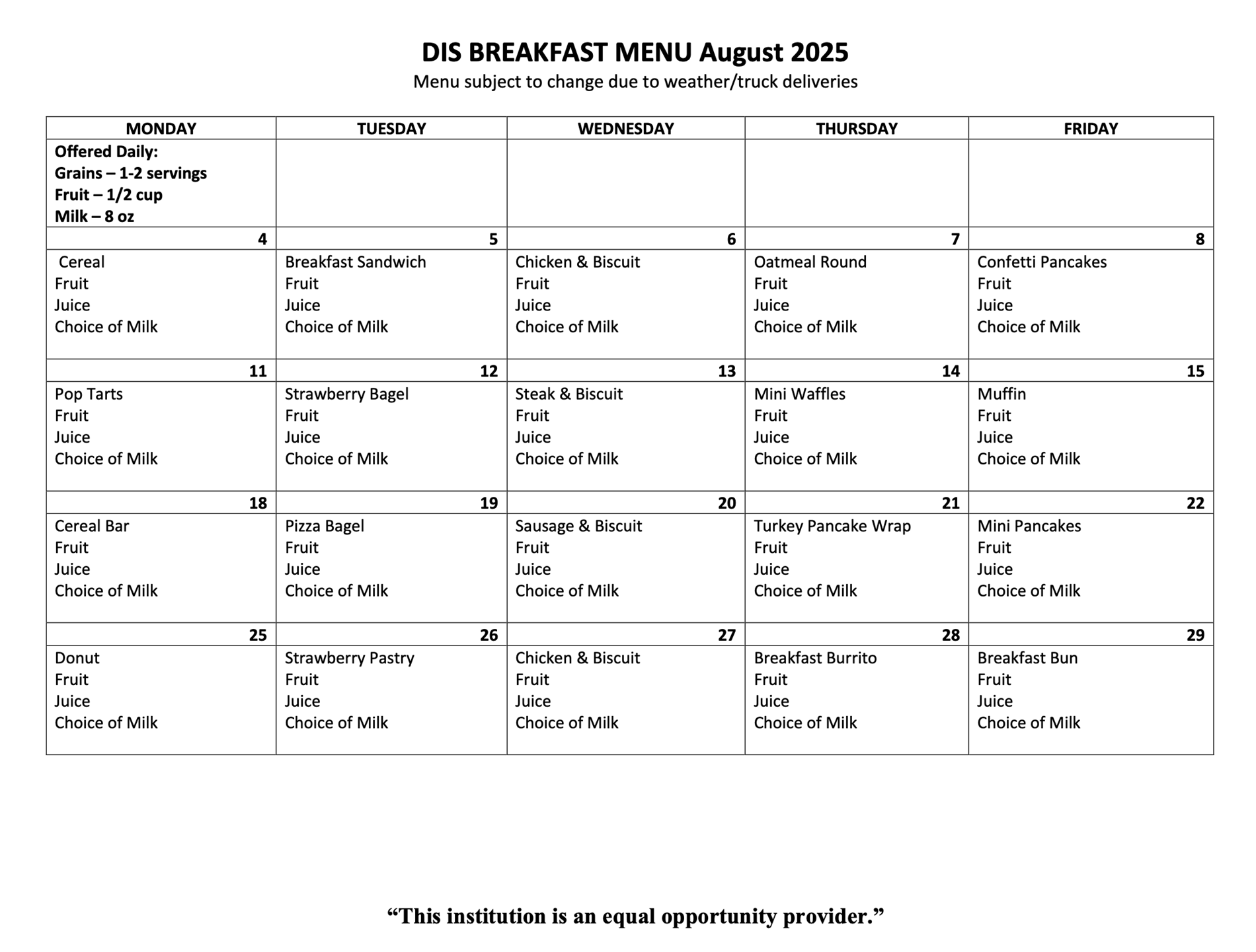 Breakfast Menu