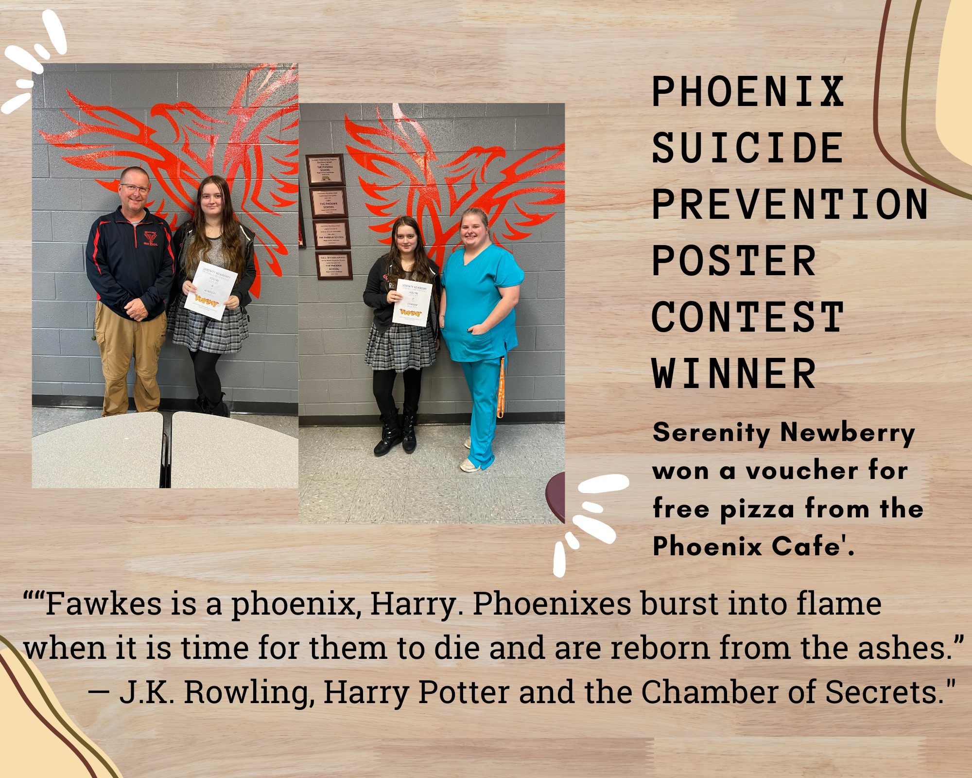 This is a picture of the winner of the suicide prevention poster contest winner.