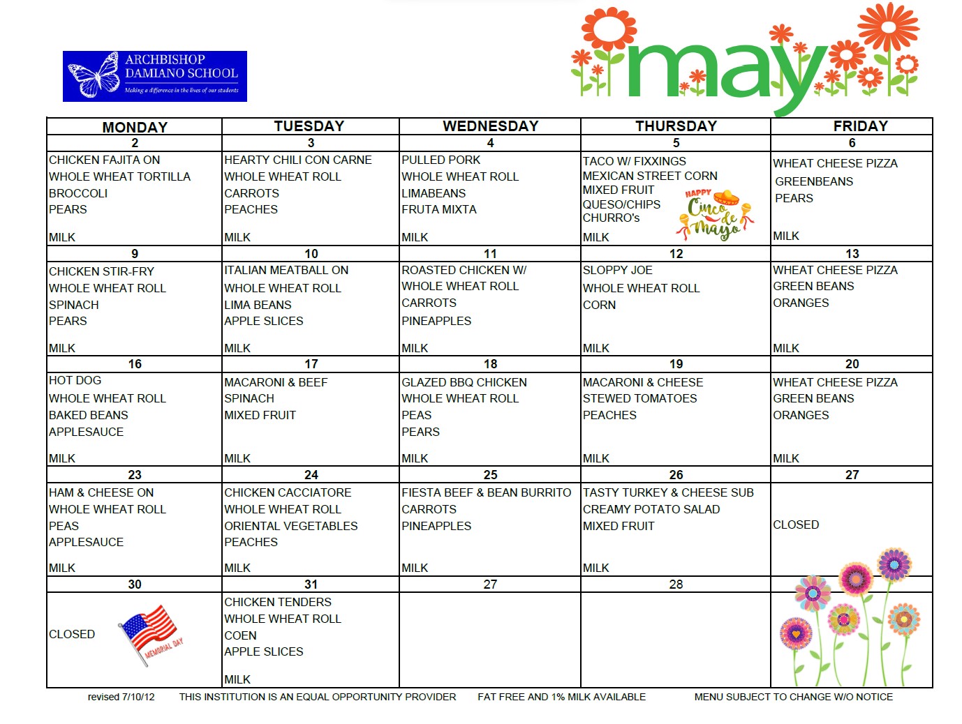May 22 menu
