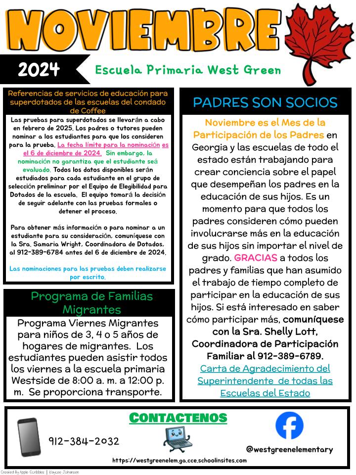 NOVEMBER SCHOOL NEWS (SPANISH FLYER)