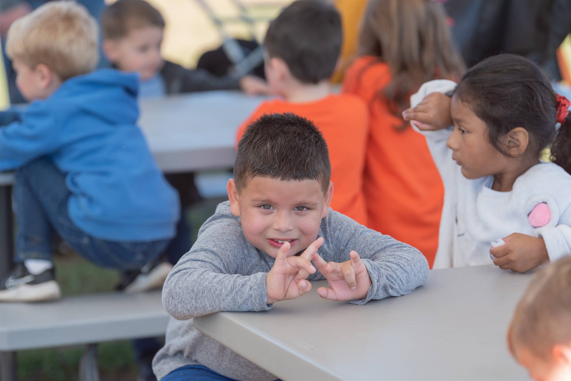 children at tables