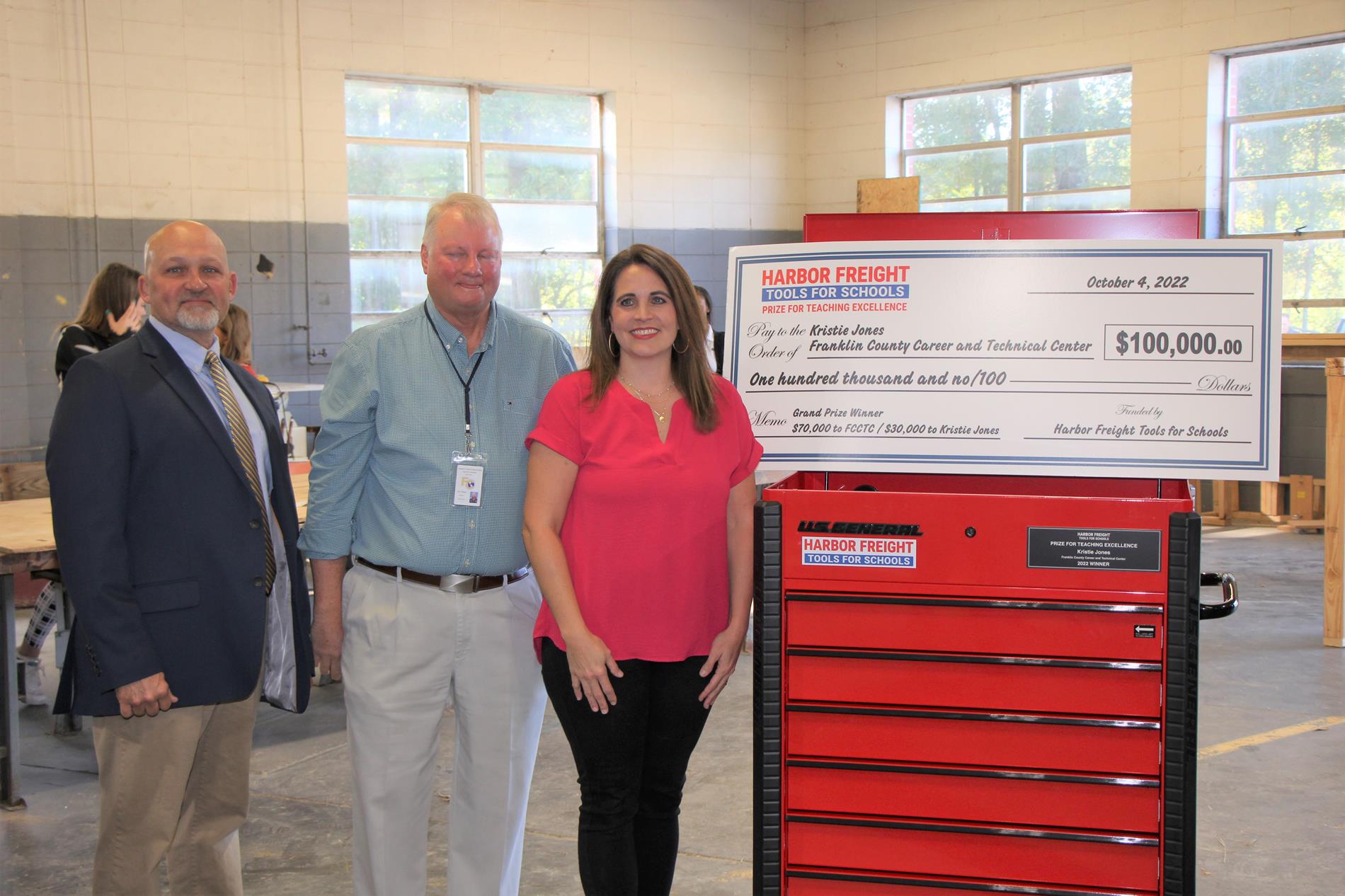 Chris Kent, Superintendent of Education, Terry Moffett, CTE Director, Kristie Jones, Carpentry Instructor