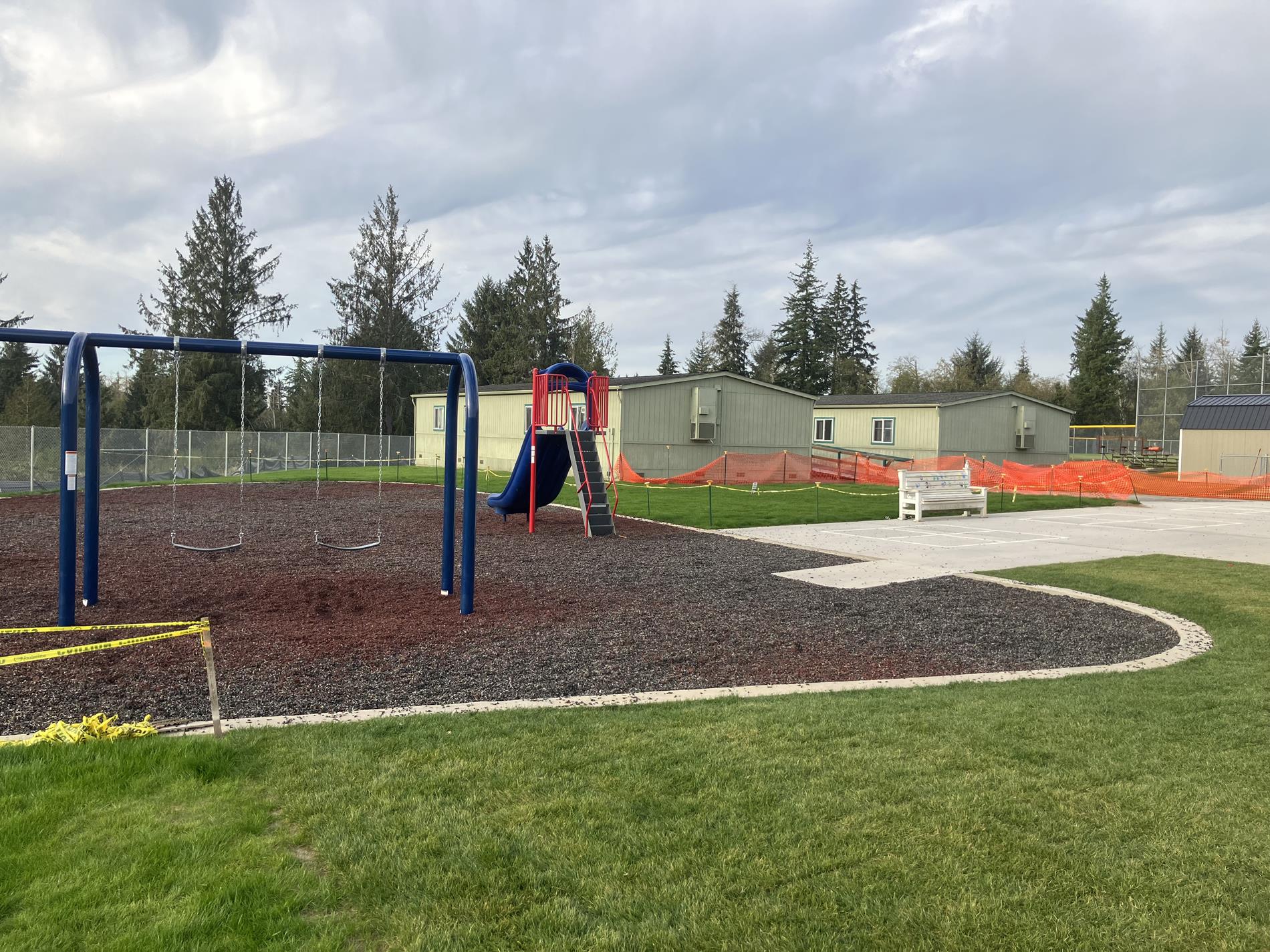 New playground and play court (Note the missing portables).   Knappa Schools Foundation is raising money to complete this playground 