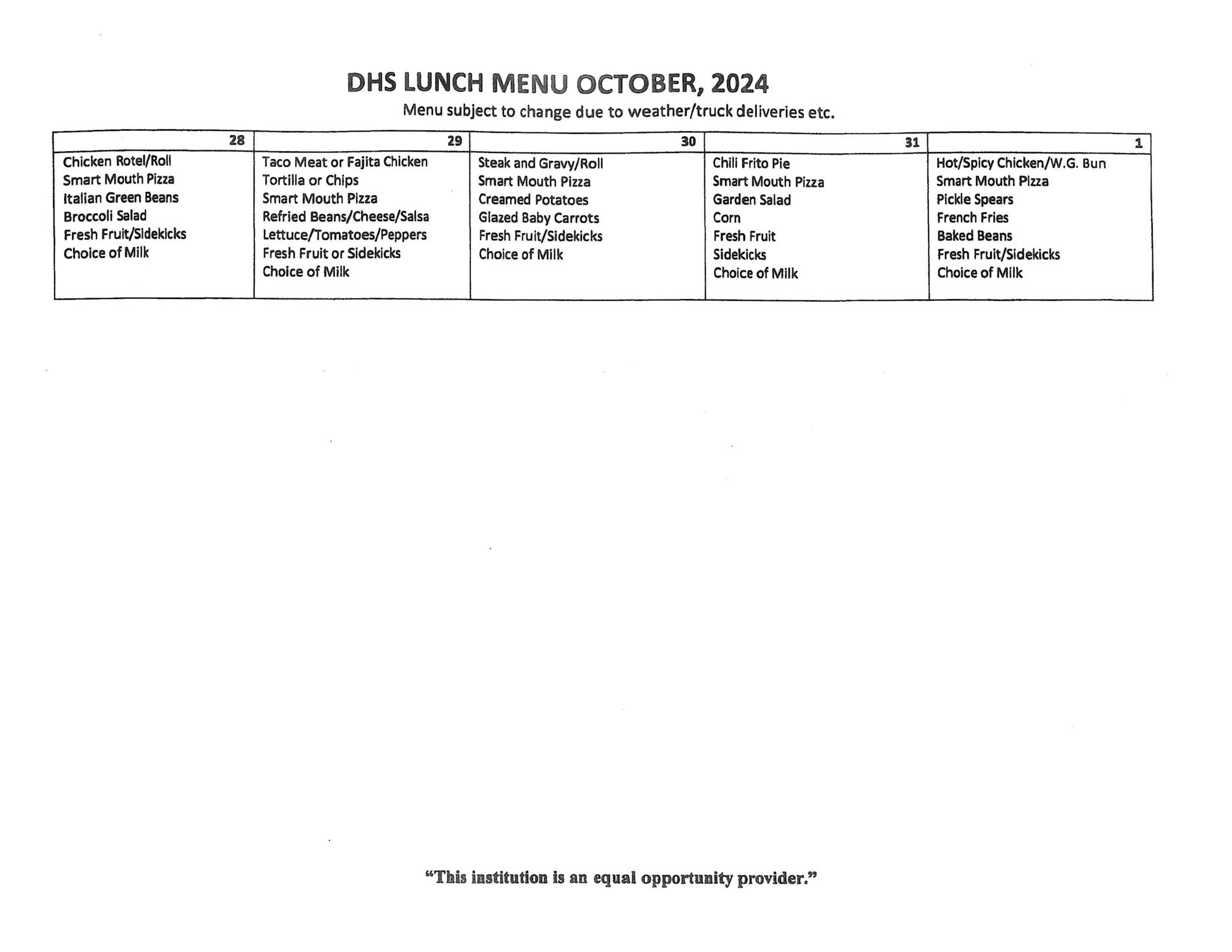 DHS Lunch Menu Page 2