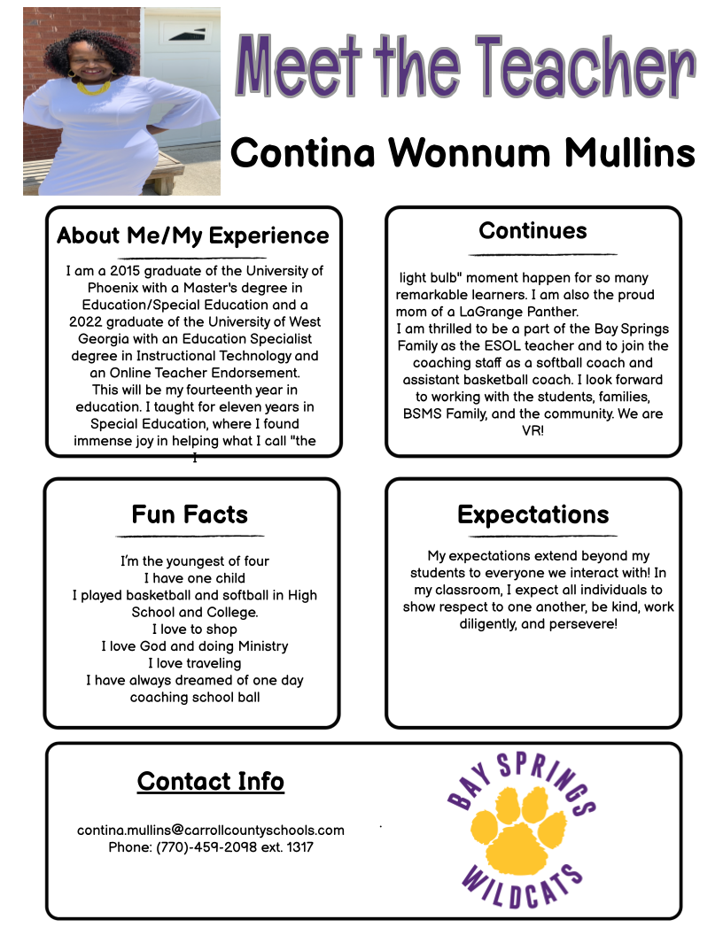 Meet the Teacher Mrs. Contina Mullins