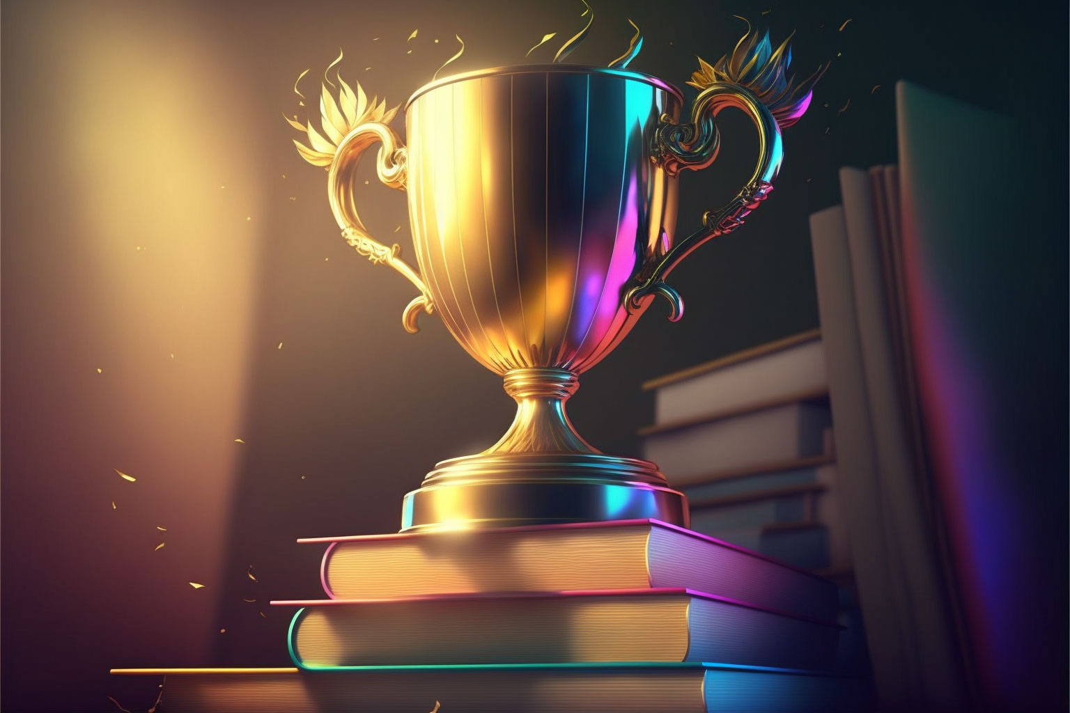 trophy on books