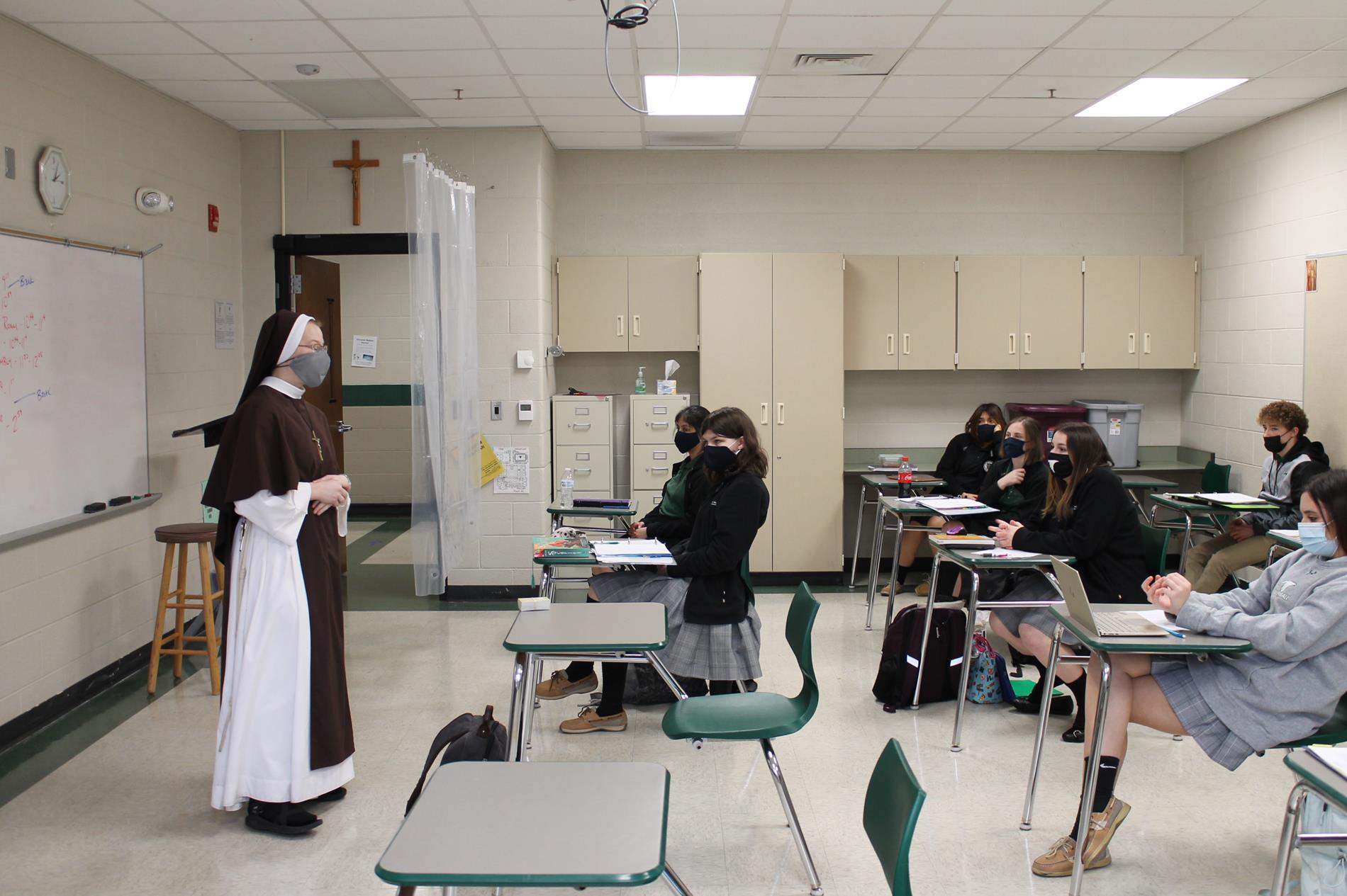 Sister Faustina speaking to a class