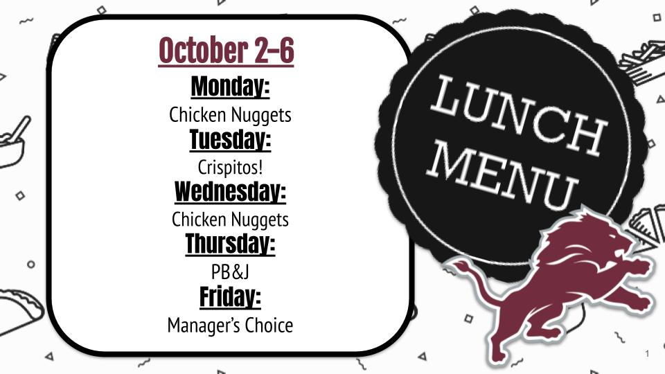 Lunch October 2-6