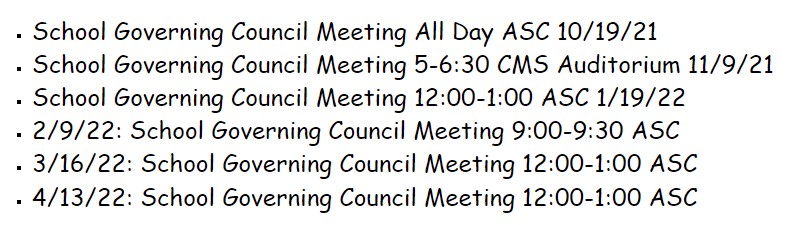 School Governance Council Meeting Dates