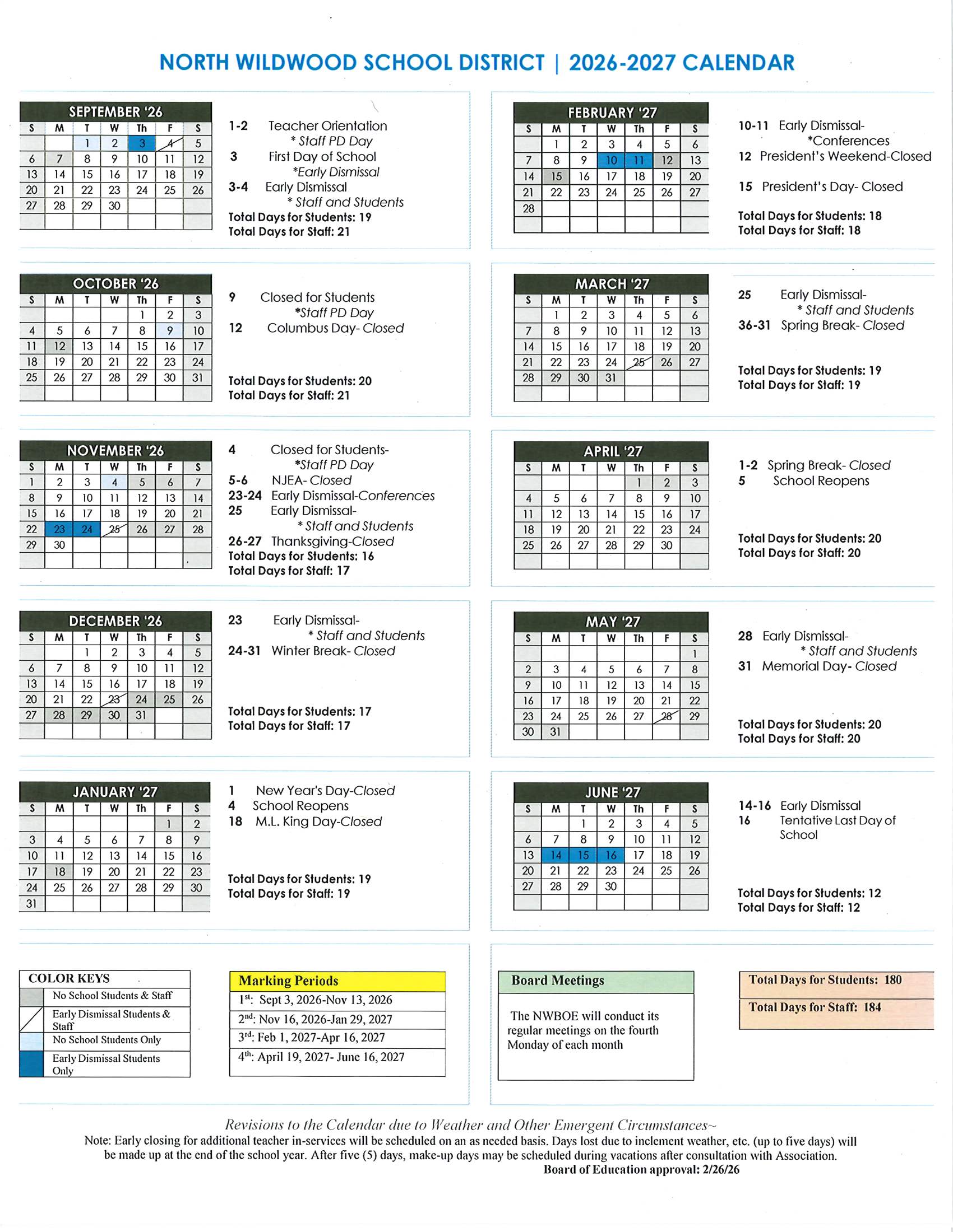 NWSD Calendar 2026 2027