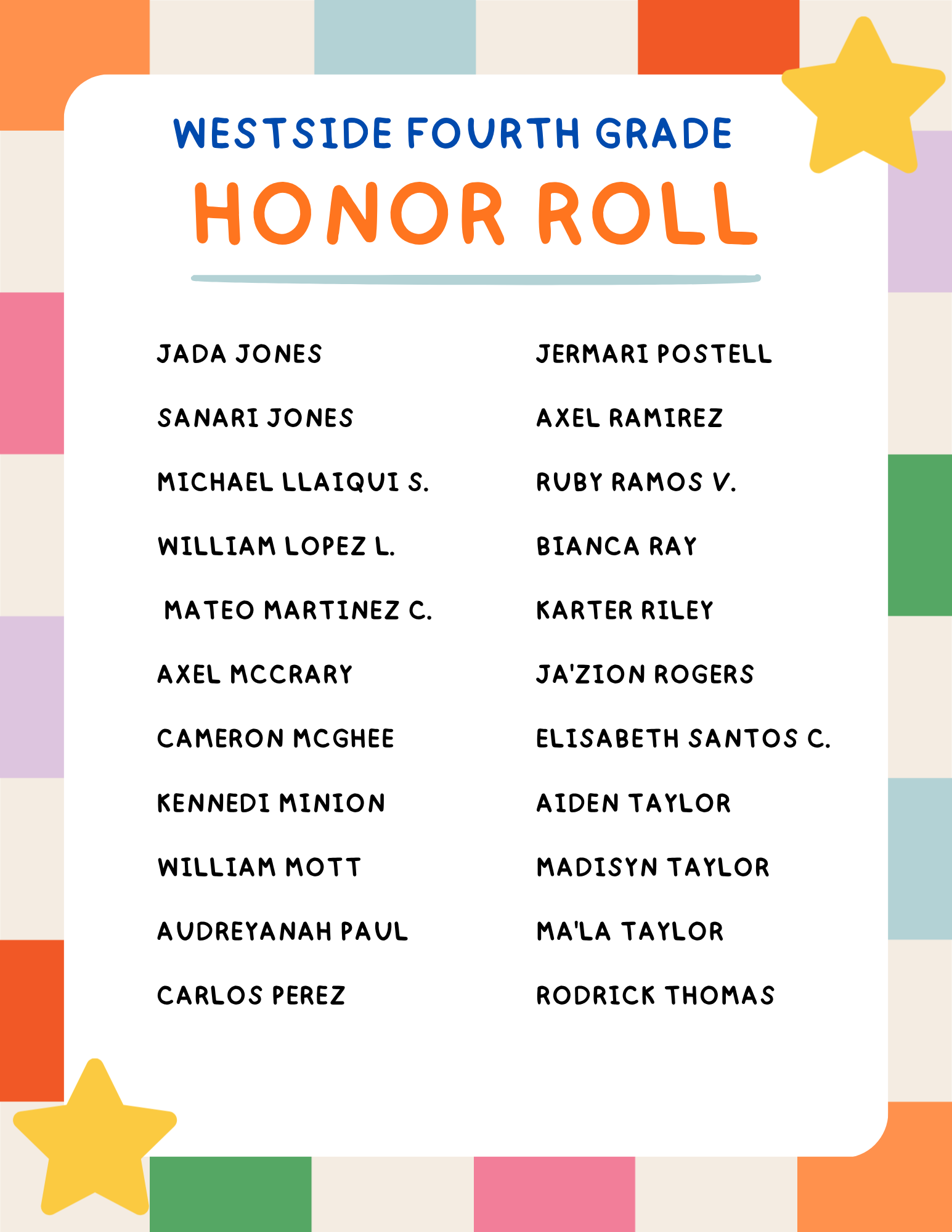 Honor Roll 4th Grade