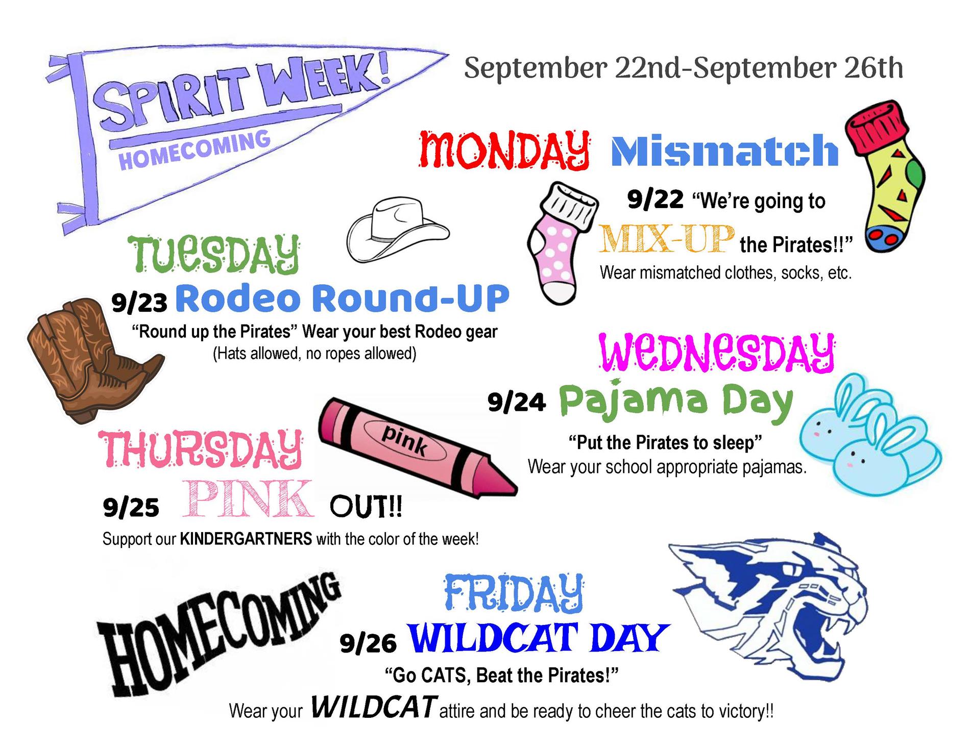 flyer for homecoming spirit week. 