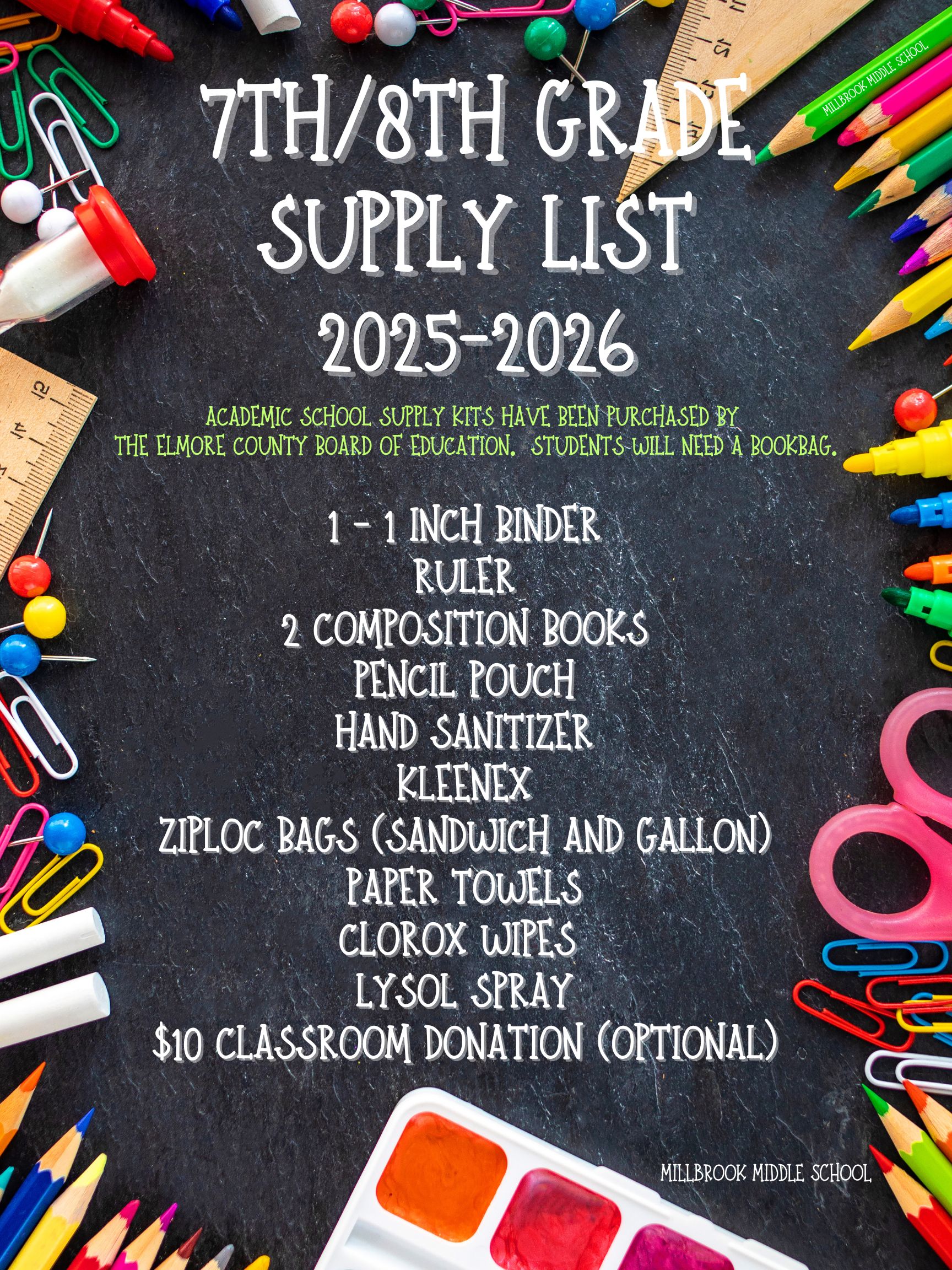 7th & 8th Grade Supply List