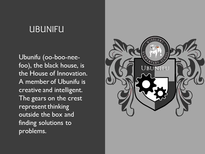 Ubunifu, The black house is the house of innovation.. Symbliized by gears on crest