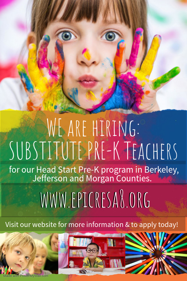 a poster with students that says We are hiring Substitute PreK Teachers