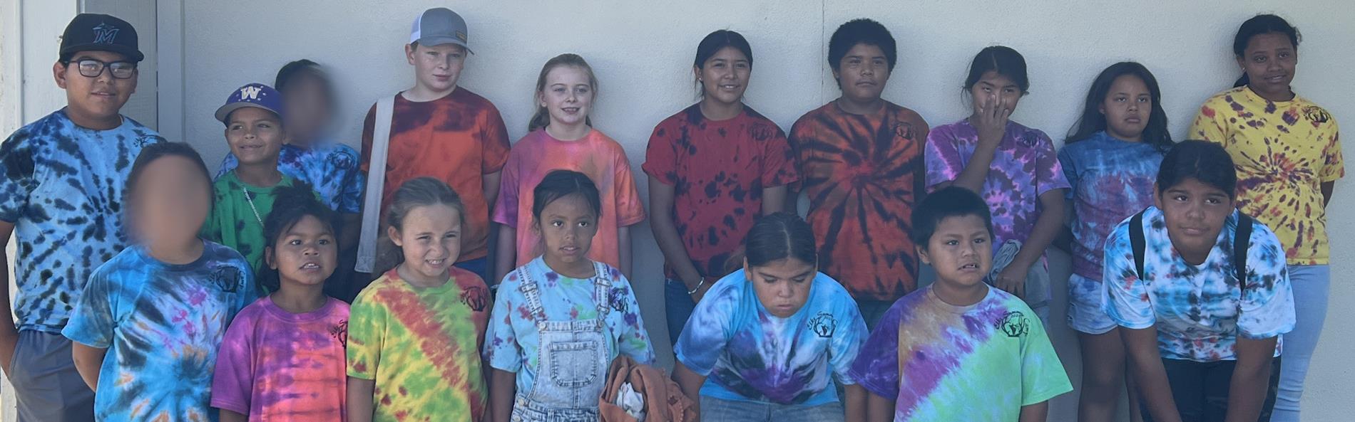 Students wearing the tie-dye shirts they made for their first field trip of Camp to Sutter's Fort/California Indian Museum