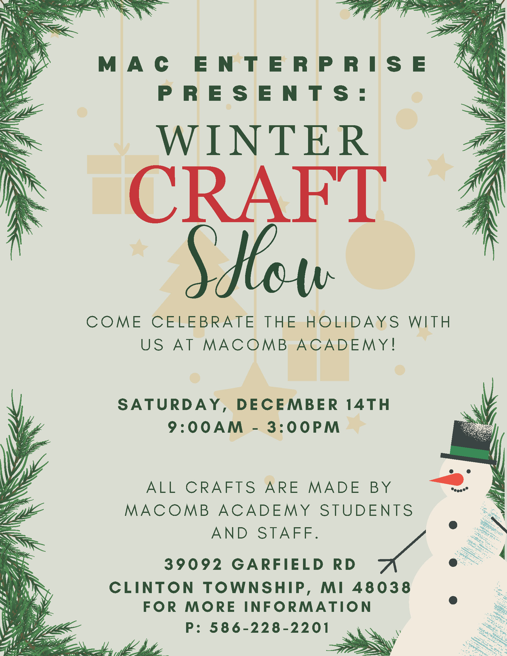 Craft show flyer with information also found in the news post. 